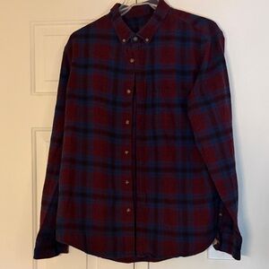 14th & Union Men's Burgundy and Navy Plaid Button-Down Shirt